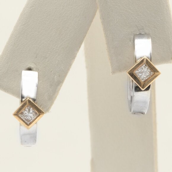0.14 Carat Natural SI1 Diamonds in 14K Solid TwoTone Gold Hoop Earrings